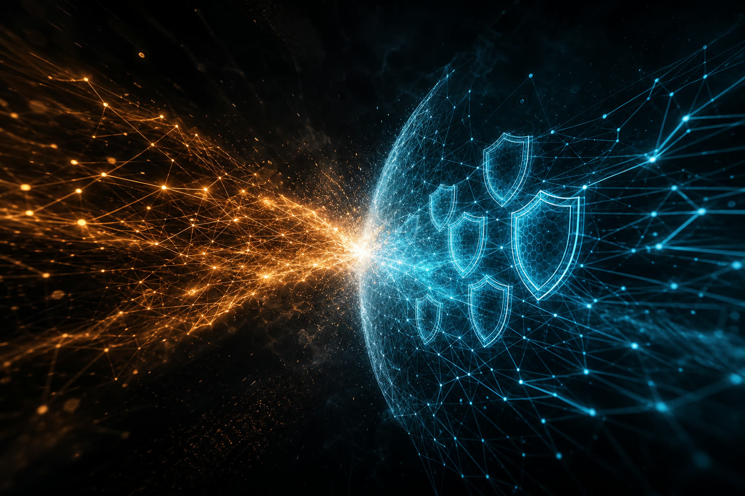 AI versus AI cybersecurity battlefield with enterprise defense against AI-driven cyber threats.